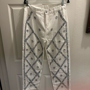 White Pants with Silver Embellishments Size Large 32” waist New Never Worn